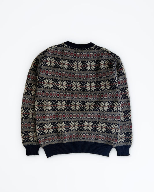 Scoop Navy Wool Nordic Knit Sweater