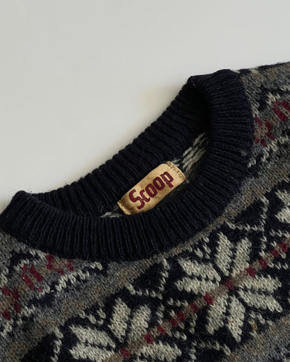 Scoop Navy Wool Nordic Knit Sweater