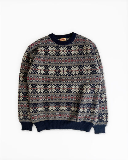 Scoop Navy Wool Nordic Knit Sweater